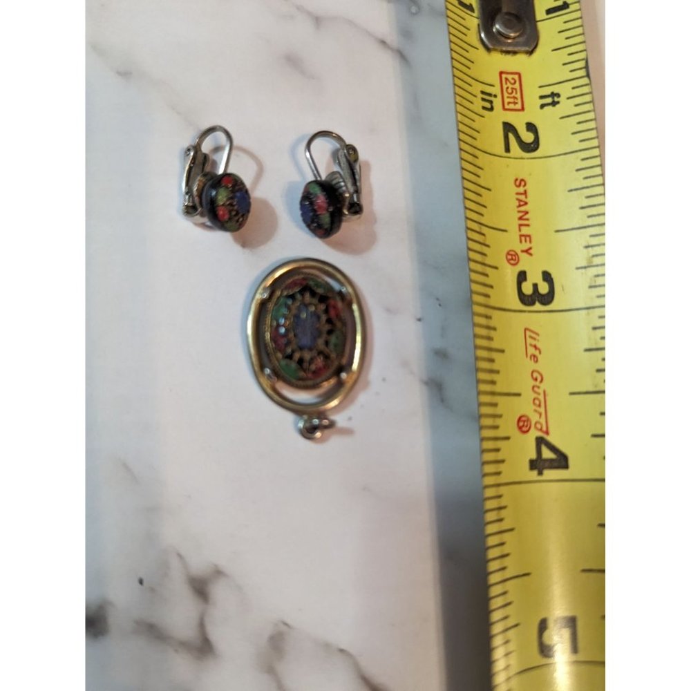vtg 60s Sarah Coventry Old Vienna necklace pendent & matching clip on studs - Picture 3 of 5